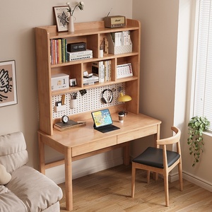 Solid Wood <strong>Desk</strong> with Integrated Bookshelf and Pegboard for Small Apartments Bedroom Study Home Office Model D929 - Product Image 2
