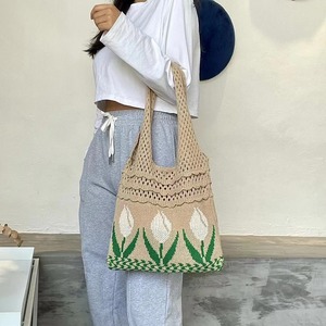 <span class=keywords><strong>Bolso</strong></span> de compras de punto de playa de ganchillo <span class=keywords><strong>Hippie</strong></span> estético Flor de tulipán de estilo bohemio Vintage para mujeres y niñas - Product Image 2