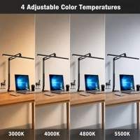Lampe de bureau LED réglable avec contrôle tactile/télécommande, fonctions anti-éblouissement et minuterie à mémoire, construction métallique, alimentation CA pour bureau, chambre et étude