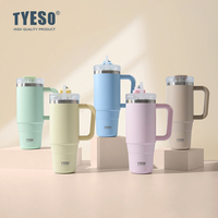Tumbler Vakum Anti Karat Mudah Dibersihkan Dengan Gagang, Lapisan Dalam Keramik, Mug Kopi untuk Perjalanan