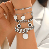 Bracelet à breloques en acier inoxydable, chaîne gourmette épaisse, style punk hip-hop, multi-liens superposés avec pendentif pièce vierge, vente en gros