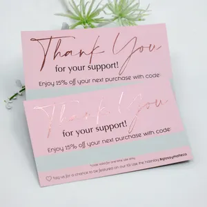 Customized Eco Paper Pink Gold Foil Thank You Card Jewelry Care Instructions Card For Supporting My Small Business