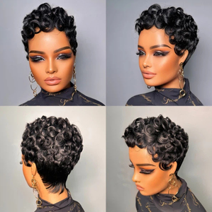 Peluca XZY 2026, Nueva Peluca <span class=keywords><strong>Chimo</strong></span> Rizada de Cabello Humano para Mujeres Negras, Pelucas Cortas Estilo Pixie, 100% Cabello Humano Real, Ligera, Sin Pegamento, Color Negro Natural - Product Image 4