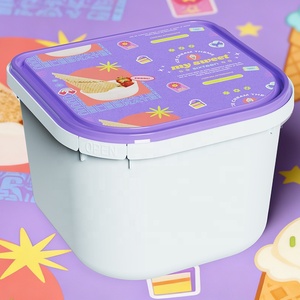 Ice Cream Tubs <b>Plastic</b> empty Containers for Gelato 2Ltr 1.8 Quart with Lids and security lock IML on top half cut shape - Product Image 1