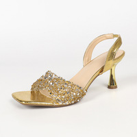 Sandales à talons dorées avec strass, talons sexy d'été, sandales à talons hauts pour femmes
