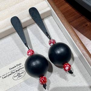Pendientes de madera estilo francés de París, negros, geométricos, vintage, joyería para mujer, uso diario - Product Image 1