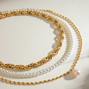 Collar de Perlas de Agua Dulce con Cadena de Acero Inoxidable, Joyería para Uso Diario de Mujer - Product Image 4