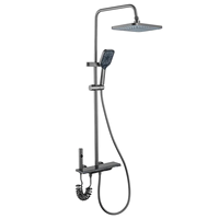 Système de douche gris anthracite avec affichage numérique LED, commande à touches piano, pommeau de douche pluie, douchette à main et pistolet de pulvérisation pour salle de bain