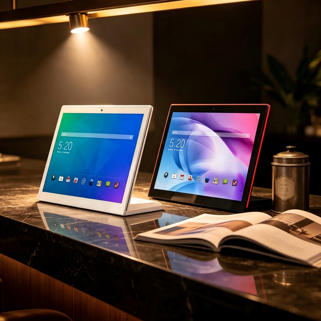 Interactive Desktop Android Tablet 15.6" L Shape Stand Capacitive Touch Ethernet Information Kiosk With Optional Frame Lights