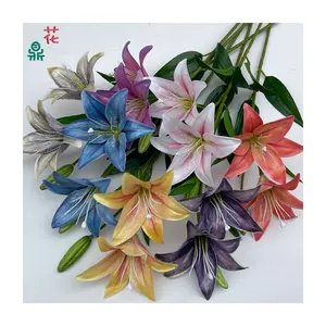 Lily diamantée à 2 têtes, branche haute, commerce extérieur transfrontalier, vente en gros de fleurs en soie, décoration d'intérieur et de paysage Lily