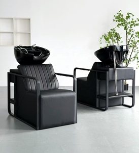 Fauteuil de lavage contemporain en cuir PU avec bac en céramique, structure métallique, confortable, durable, couleur personnalisable, mobilier de salon pour - Product Image 3