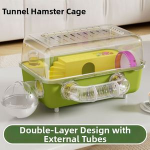 Luxe <span class=keywords><strong>2</strong></span>-verdiepingen tellende vierkante hamsterkooi extra groot transparant solide diepe bodem bovenste niveau ontsnappingsveilige geventileerde villa Syrisch - Product Image 1