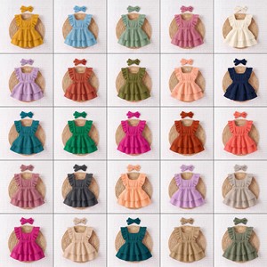 Abiti per Bambine all'Ingrosso, Set Estivo 2 Pezzi in <span class=keywords><strong>Cotone</strong></span> Muslin, Abbigliamento Casual Tinta Unita per Neonati e Bambini, Personalizzabile RTS - Product Image 3