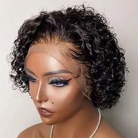 Peluca de Cabello Humano Corto Pixie con Frente de Encaje para Mujeres Negras, Peluca Pixie Cut Bob con 180% de Densidad, Peluca Corta Rizada Pixie Cut