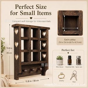 Wooden Storage Rack Wall Mounted 3 Tier Multi Compartment Organizer For Keys Perfume Tea Display <b>Desktop</b> Use - Product Image 4