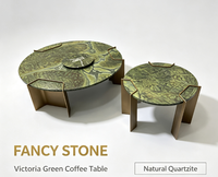 Table basse ronde en quartzite de luxe vert Victoria FANCY STONE, meuble de salon en pierre naturelle pour villa, intérieur haut de gamme