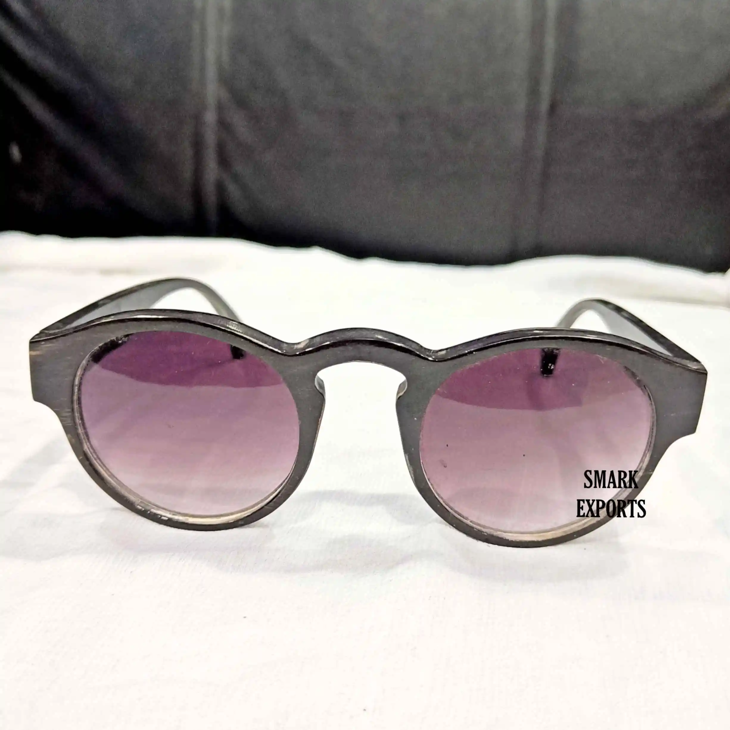 Premium Black Buffalo Horn Sunglasses with Fashionable Purple Lenses - Crafted by a Top Manufacturer