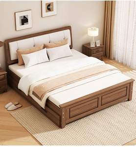 Meubles de chambre à coucher de style américain moderne Plate-forme de rembourrage en chêne massif <span class=keywords><strong>Lit</strong></span> en bois King Queen - Product Image 6