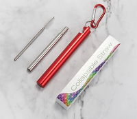 Kit de pailles pliables en acier inoxydable, paille télescopique réutilisable en métal avec ouvre-bouteille
