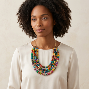 Collar de cuentas de colores multicapa para mujer, cadena de eslabones chapada en oro, joyería de fiesta de estilo bohemio - Product Image 6