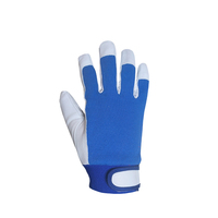Cuir de grain de porc. Dos en tissu élastique bleu. Poignets doublés de tissu de rayonne de polyester blanc. Grade B-DLP426