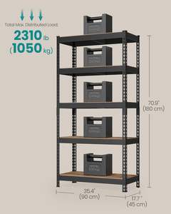 Boltless Assembly 5-Tier Adjustable Steel <strong>Shelving</strong> Unit Rustic Black Brown 2310 lb Load Capacity for Garage Warehouse Storage - Product Image 2