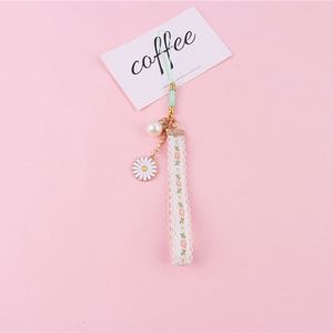 Cartoon Japan Small Flower Keychain for Women <b>Key</b> Chains <b>Ring</b> Bell Ribbon Car Bag Pendent Charm Airpods Accessories Gift - Product Image 5