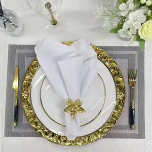 New Plastic Charger Plates 13 Inch Gold Mirror Round Shape Banquet Plate Mat Retro For Wedding Decoration