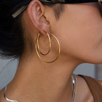 Boucles d'oreilles créoles fines en acier inoxydable 316L plaqué or PVD 18 carats, étanches, à boucle ouverte, multi-tailles, empilables