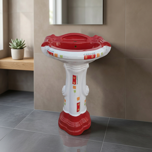 Tocador de baño en relieve de diseño europeo con fregadero Lavabo de cerámica Soporte Pedestal Art Basin - Product Image 4