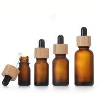 Flacon compte-gouttes en verre givré avec bouchon en bois, 5ml, 10ml, 15ml, 20ml, 30ml, 50ml, 100ml, vert, bleu, ambre, pour huiles essentielles, avec capuchon en bambou