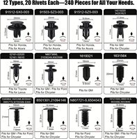 240 pièces de rivets de fixation en plastique pour voiture, assortiment universel de clips de retenue de type poussoir avec outil de retrait