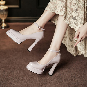Escarpins Mary Jane pour femme à bout rond, bride cheville, talon carré très haut de 8 cm, plateforme, chaussures de mariage et de soirée - Product Image 3