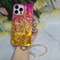 Coque de téléphone en TPU+PC avec motif de carpe imprimé pour iPhone 16 15 14 13 12 11 Pro Max avec bracelet, coque rigide arc-en-ciel