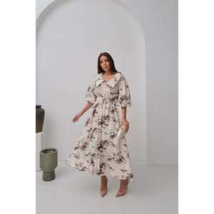 เดรสลายสีน้ำตาลแบบขายส่ง คอปกปีเตอร์แพน ทรงหลวม สวมใส่สบายๆ ระบายอากาศได้ดี ผูกเอวได้ - Product Image 5