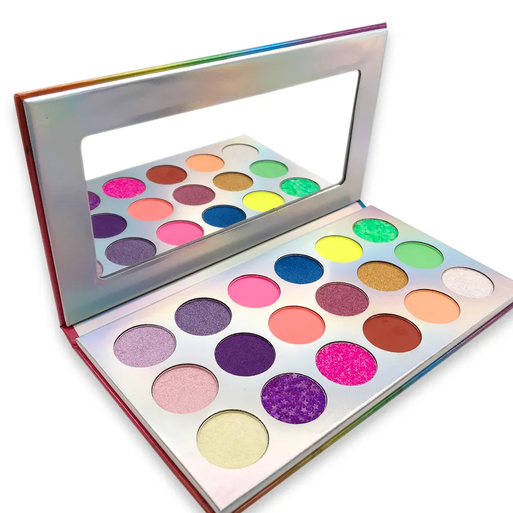18 colors fluorescent wholesaler makeup eyeshadow palette private brand rainbow cosmetics glitter eyeshadow palette lasting