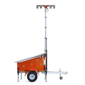 Adjustable Height High Brightness LED Floodlight Galvanized Trailer Solar Light Tower