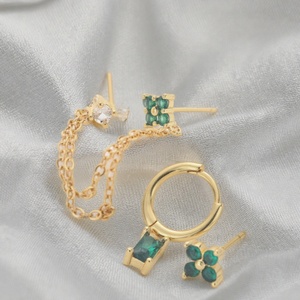 Hot Sale Classic Copper Fashion <b>Earrings</b> Women Gold Plating Green Zircon Bezel Setting Drop ODM Supply Pendant Style - Product Image 2