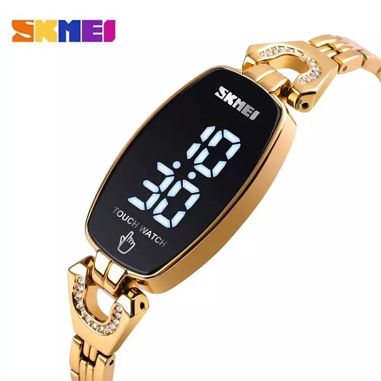 SKMEI 1588 Women's Digital LED Watch Touch Screen Casual Waterproof Thin Stainless Steel Wristband Electronic Ladies Watch