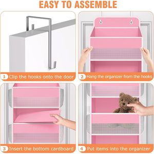 Over The Door Organizer 5 Tier Pink Hanging <b>Storage</b> With Side Pockets For Bedroom Dorm Closet Organization - Product Image 3
