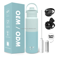 Nouveauté Bouteille d'eau en acier inoxydable sans BPA à double paroi de 1000ml avec filtre en fibre de carbone pour la randonnée à vélo