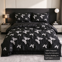 Lot de 4 ensembles de literie en tissu jacquard 100 % polyester teint, doux et agréable pour la peau, 120 GSM, pour la maison (drap, housse de couette, taies d'oreiller)