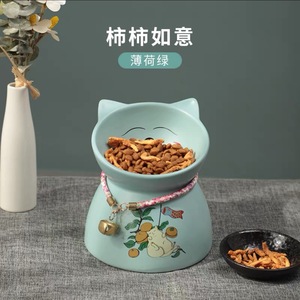 Bol de nourriture pour animaux de compagnie Lucky Cat en céramique avec bec verseur haut et antidérapant pour chats - Product Image 4