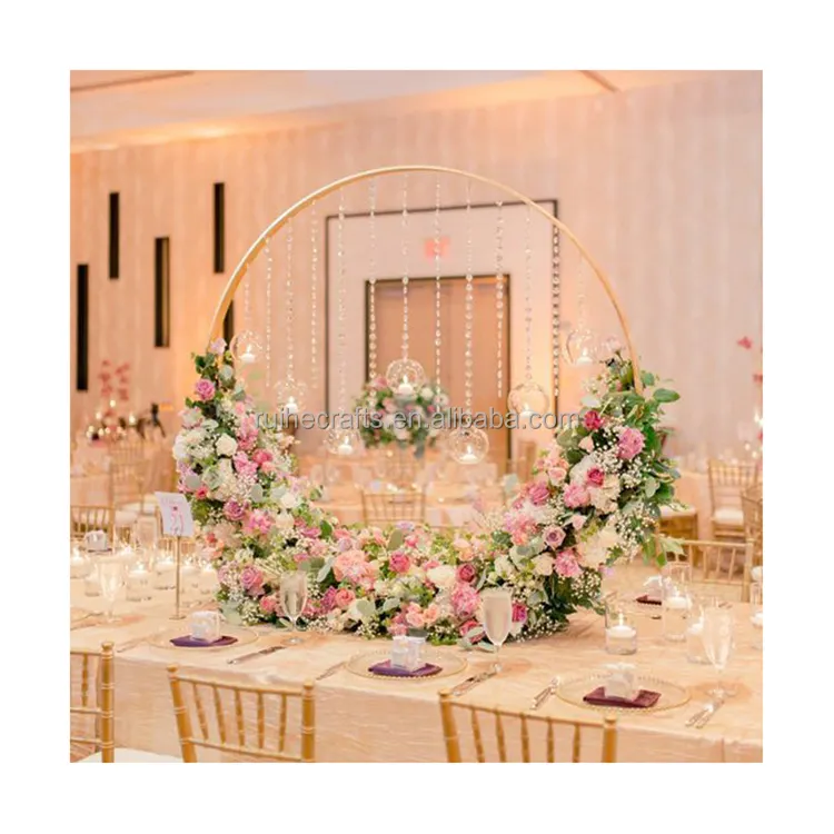 Decoración DE BODA aro redondo florero piezas centrales metal dorado círculo arco soporte de flores centros de mesa de boda para mesa