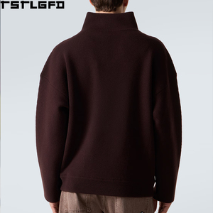 Cut And Sew Ribbed Knit Wool Sweater Men Heavyweight Mock Neck Jumper Men'S <b>Hoodies</b> & Sweatshirts Clothing Manufacturers Bulk - Product Image 4