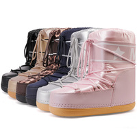 Bottes de ski d'hiver imperméables, douces, antidérapantes et tendance pour femmes, nouveau style, chaudes, résistantes à l'usure, mi-mollet, dessus en PU, fourrées