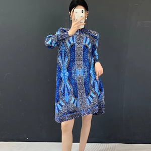 Vestido Maxi Caftán Africano de Moda con Estampado Floral, Estilo Miyake Plisado, Cuello y Manga Larga, Tallas Grandes, Cintura Natural, para Mujer Occidental - Product Image 1