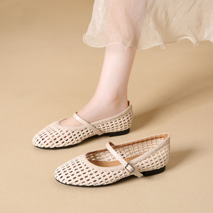 Scarpe da Donna all'Ingrosso dalla Cina, <span class=keywords><strong>Ballerine</strong></span> Mary Jane, Scarpe Traspiranti in Rete Intrecciata con Punta Quadrata, Colore Marrone - Product Image 3