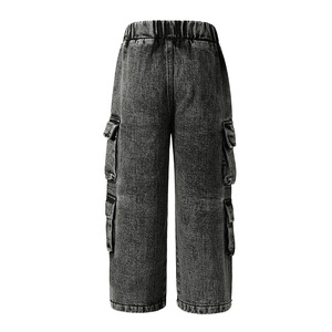 Abbigliamento all'ingrosso <span class=keywords><strong>pantaloni</strong></span> Vintage in Denim coreano eleganti <span class=keywords><strong>pantaloni</strong></span> larghi dritti per bambini Jeans larghi grigi <span class=keywords><strong>neri</strong></span> - Product Image 3
