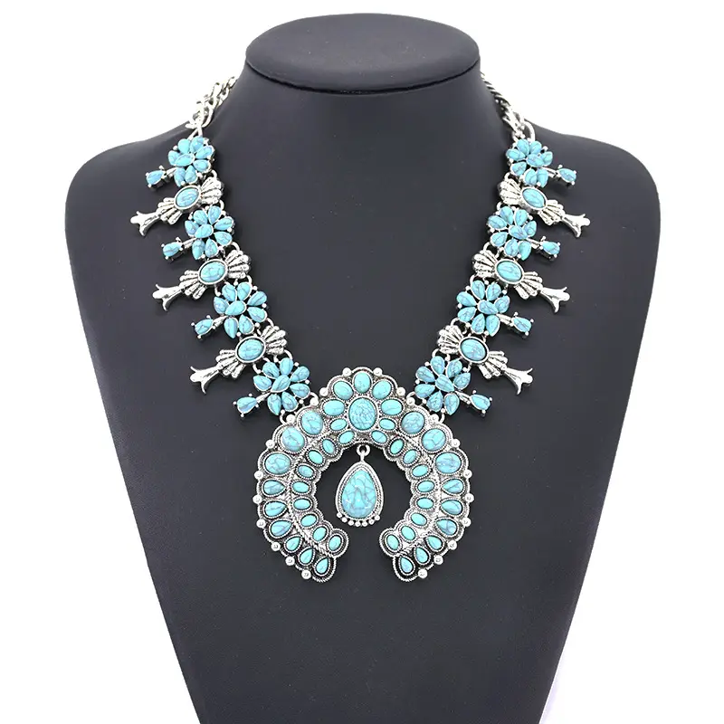 Collar grande étnico bohemio para mujer, Gargantilla grande, Collar de resina con piedras, colgantes, joyería india, Collar Maxi con estilo, 2019